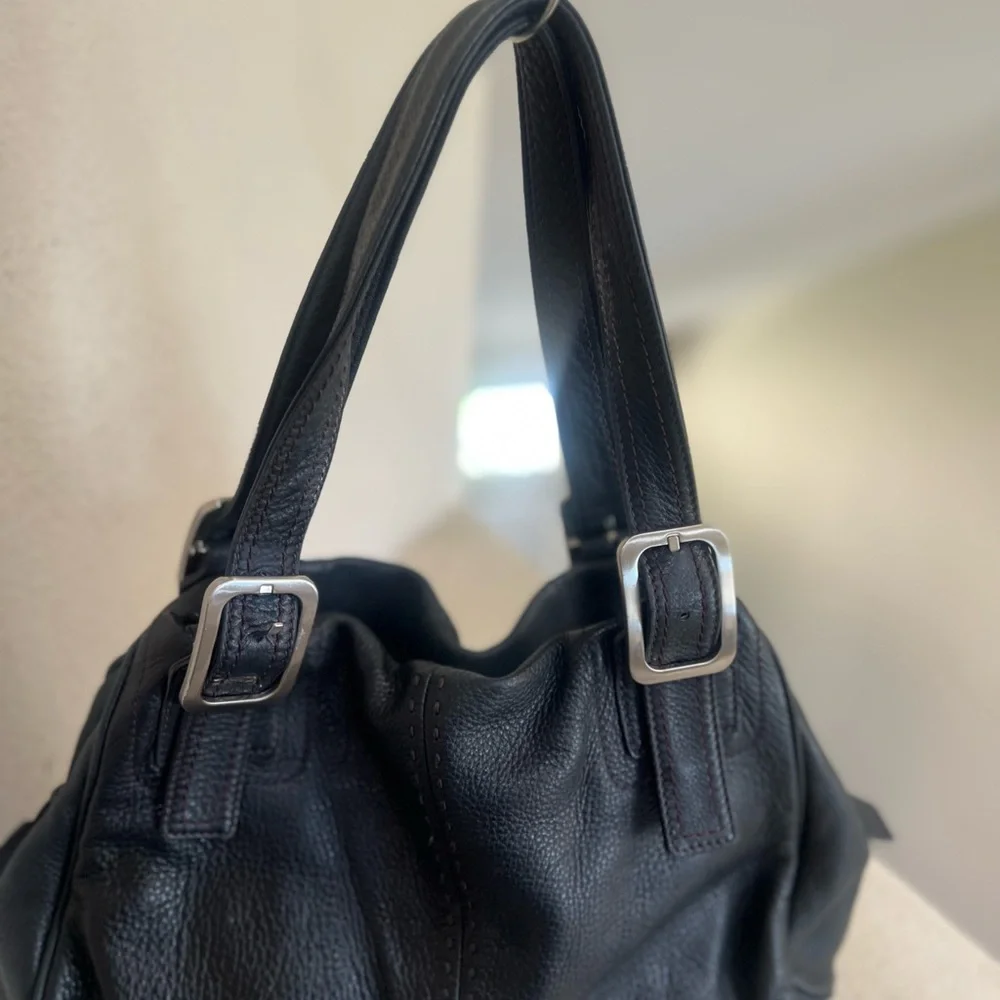 Cole Haan Black Pebble Leather Hobo Satchel work Bag large compartments